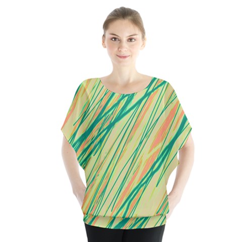 Green And Orange Pattern Batwing Chiffon Blouse by Valentinaart