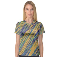 Blue And Yellow Van Gogh Pattern Women s V-neck Sport Mesh Tee