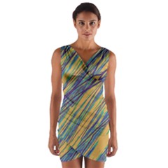 Blue And Yellow Van Gogh Pattern Wrap Front Bodycon Dress