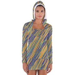 Blue And Yellow Van Gogh Pattern Women s Long Sleeve Hooded T-shirt