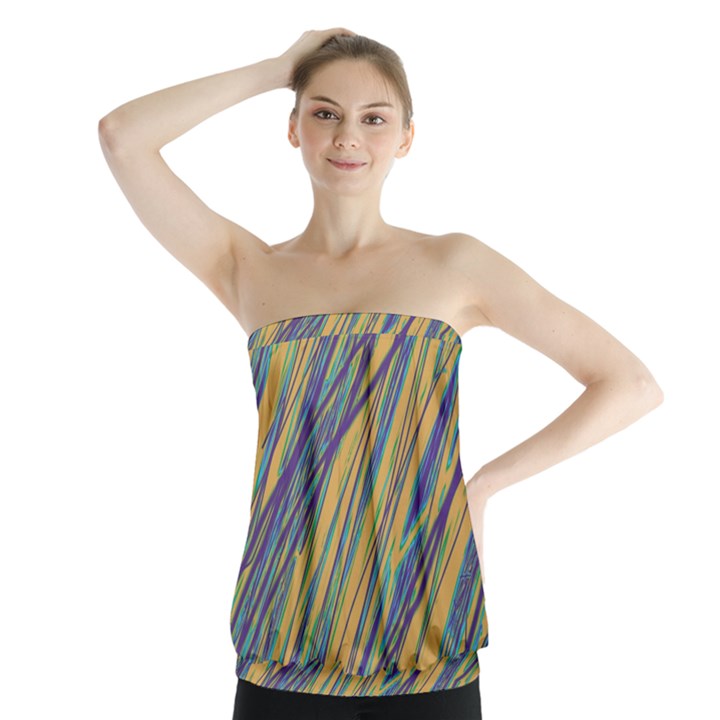 Blue and yellow Van Gogh pattern Strapless Top