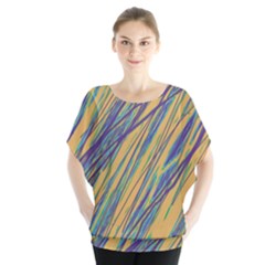 Blue And Yellow Van Gogh Pattern Batwing Chiffon Blouse