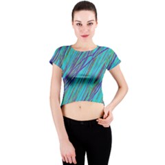 Blue Pattern Crew Neck Crop Top