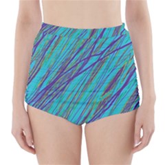 Blue Pattern High-waisted Bikini Bottoms