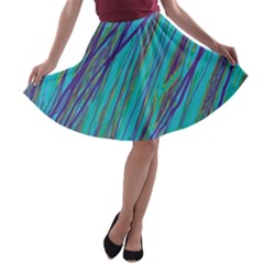 Blue Pattern A-line Skater Skirt