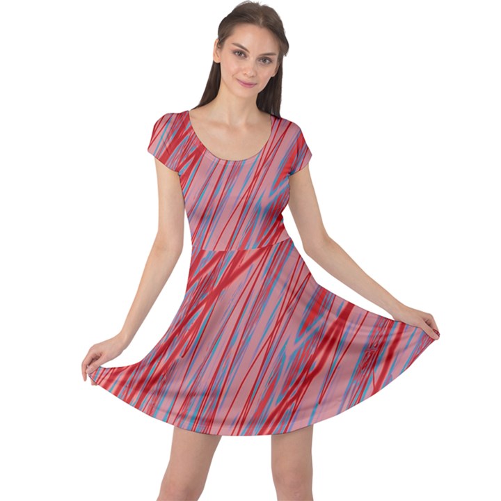 Pink and red decorative pattern Cap Sleeve Dresses