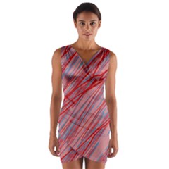 Pink And Red Decorative Pattern Wrap Front Bodycon Dress