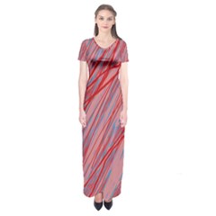 Pink And Red Decorative Pattern Short Sleeve Maxi Dress