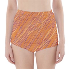 Orange Pattern High-waisted Bikini Bottoms