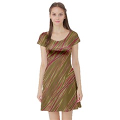 Brown Elegant Pattern Short Sleeve Skater Dress