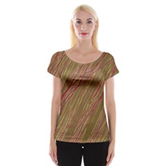 Brown Elegant Pattern Women s Cap Sleeve Top