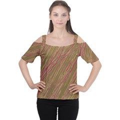 Brown Elegant Pattern Women s Cutout Shoulder Tee