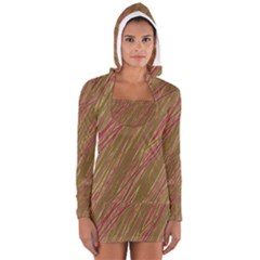 Brown Elegant Pattern Women s Long Sleeve Hooded T-shirt