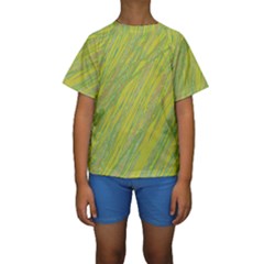 Green And Yellow Van Gogh Pattern Kid s Short Sleeve Swimwear