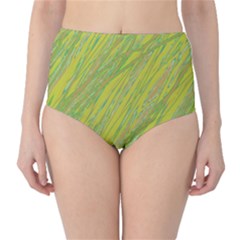 Green And Yellow Van Gogh Pattern High-waist Bikini Bottoms by Valentinaart