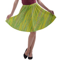 Green And Yellow Van Gogh Pattern A-line Skater Skirt by Valentinaart