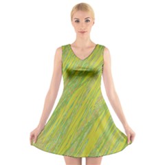 Green And Yellow Van Gogh Pattern V-neck Sleeveless Skater Dress by Valentinaart