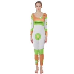 Green And Orange Design Long Sleeve Catsuit