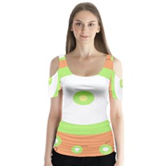 Green And Orange Design Butterfly Sleeve Cutout Tee 