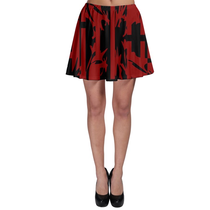 Red, black and white decorative abstraction Skater Skirt