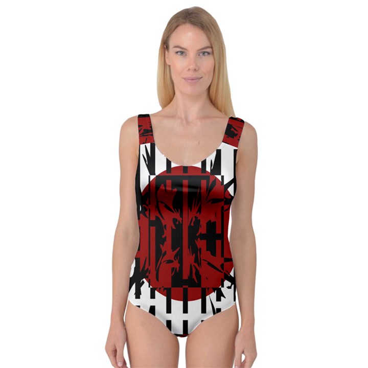 Red, black and white decorative abstraction Princess Tank Leotard 