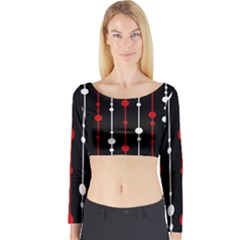 Red Black And White Pattern Long Sleeve Crop Top