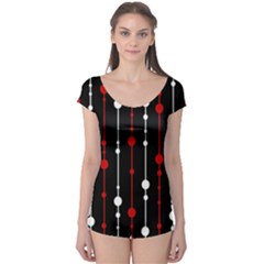 Red Black And White Pattern Boyleg Leotard 