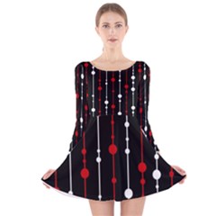 Red Black And White Pattern Long Sleeve Velvet Skater Dress