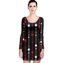 Red Black And White Pattern Long Sleeve Velvet Bodycon Dress by Valentinaart