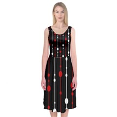 Red Black And White Pattern Midi Sleeveless Dress