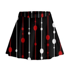 Red Black And White Pattern Mini Flare Skirt by Valentinaart