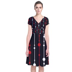 Red Black And White Pattern Short Sleeve Front Wrap Dress by Valentinaart