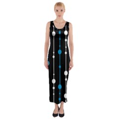 Blue, White And Black Pattern Fitted Maxi Dress