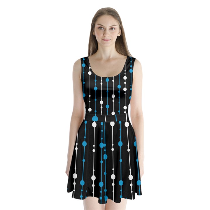 Blue, white and black pattern Split Back Mini Dress 