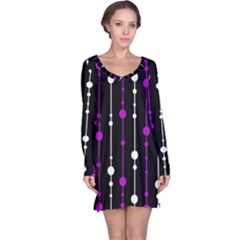 Purple, Black And White Pattern Long Sleeve Nightdress