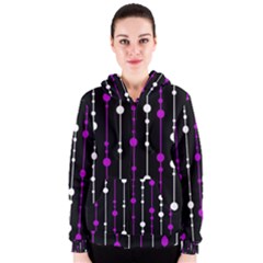 Purple, Black And White Pattern Women s Zipper Hoodie