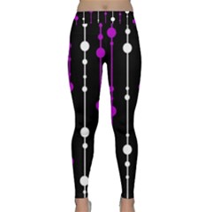 Purple, Black And White Pattern Yoga Leggings  by Valentinaart