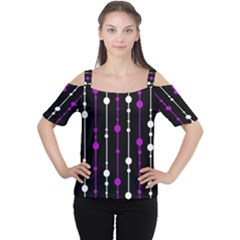 Purple, Black And White Pattern Women s Cutout Shoulder Tee