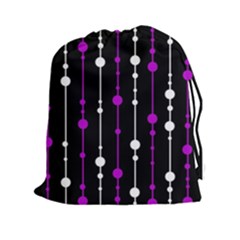 Purple, Black And White Pattern Drawstring Pouches (xxl) by Valentinaart