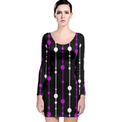 Purple, Black And White Pattern Long Sleeve Velvet Bodycon Dress by Valentinaart