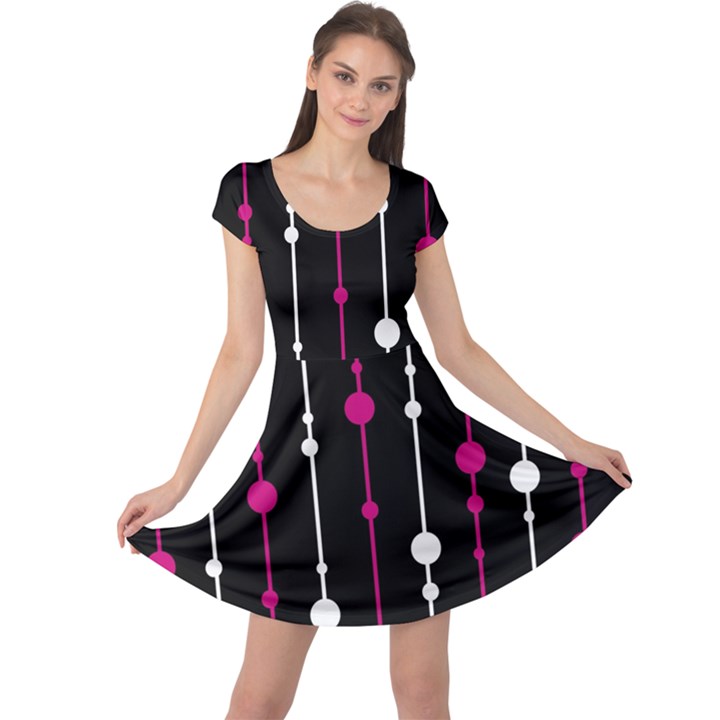 Magenta white and black pattern Cap Sleeve Dresses