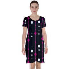 Magenta White And Black Pattern Short Sleeve Nightdress by Valentinaart