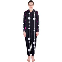 Magenta White And Black Pattern Hooded Jumpsuit (ladies) 