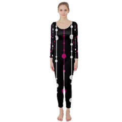 Magenta White And Black Pattern Long Sleeve Catsuit