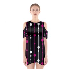 Magenta White And Black Pattern Cutout Shoulder Dress