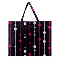 Magenta White And Black Pattern Zipper Large Tote Bag