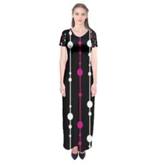 Magenta White And Black Pattern Short Sleeve Maxi Dress