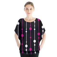 Magenta White And Black Pattern Batwing Chiffon Blouse