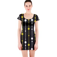 Yellow, Black And White Pattern Short Sleeve Bodycon Dress