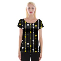 Yellow, Black And White Pattern Women s Cap Sleeve Top